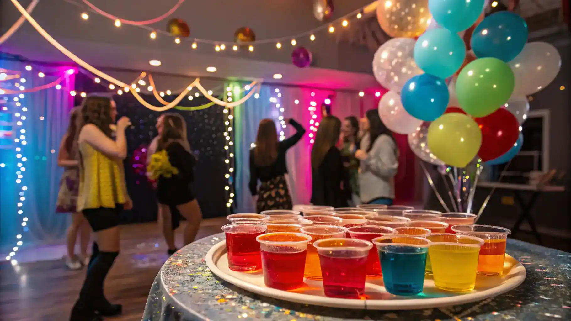 A festive display of Dirty Shirley Jello Shots at a party.