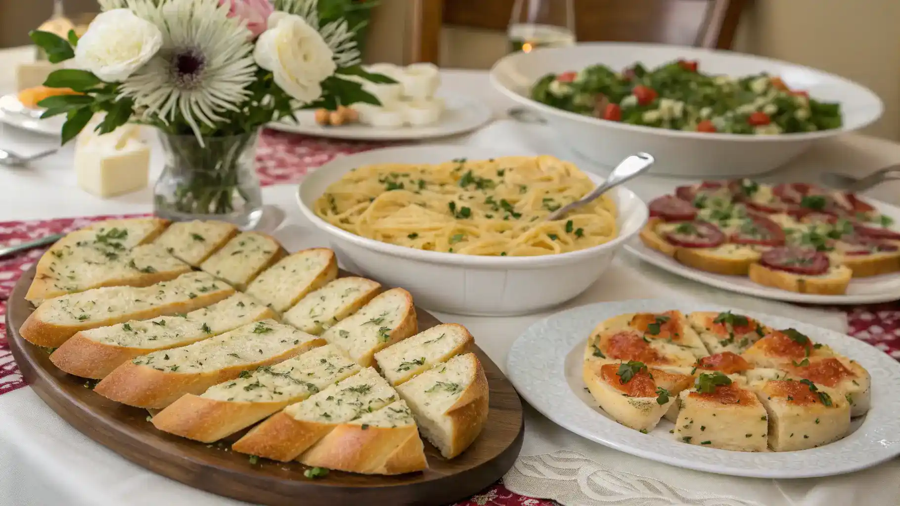 Different serving suggestions for frozen garlic bread.