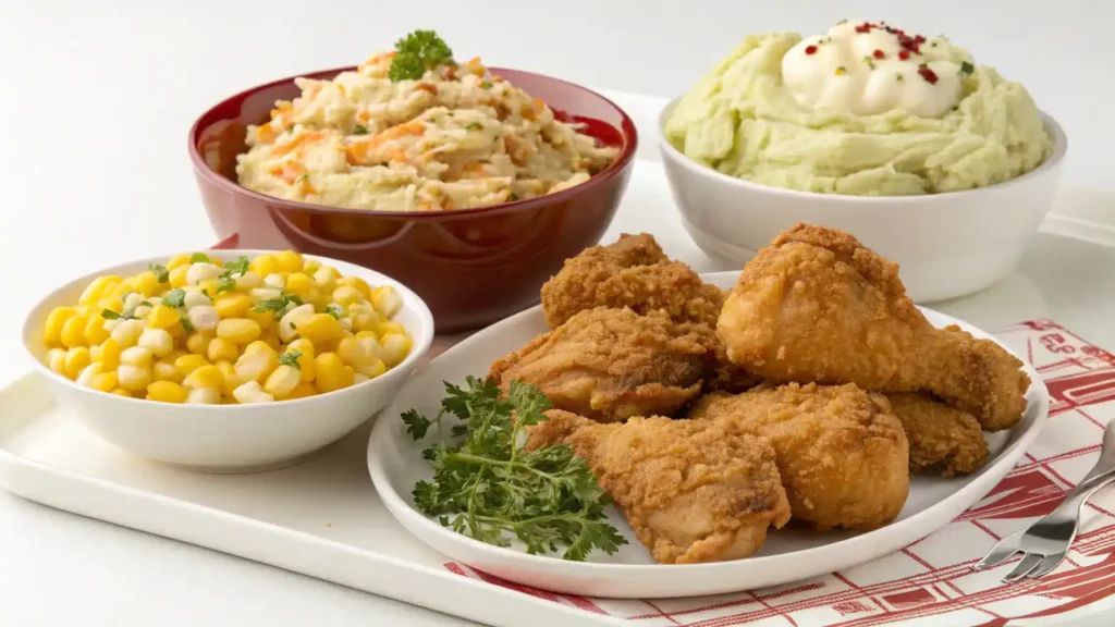 Serving suggestions for Homemade KFC Chicken in the Oven.