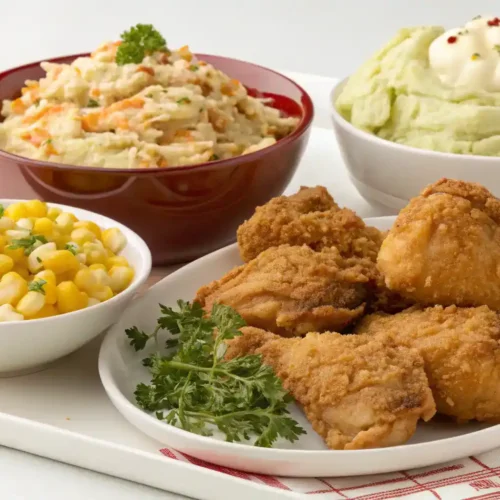 Serving suggestions for Homemade KFC Chicken in the Oven.