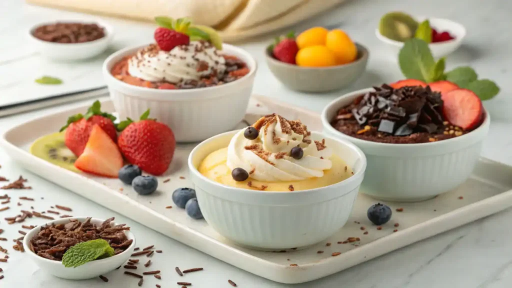 Serving suggestions for Ninja Creami desserts with various toppings.