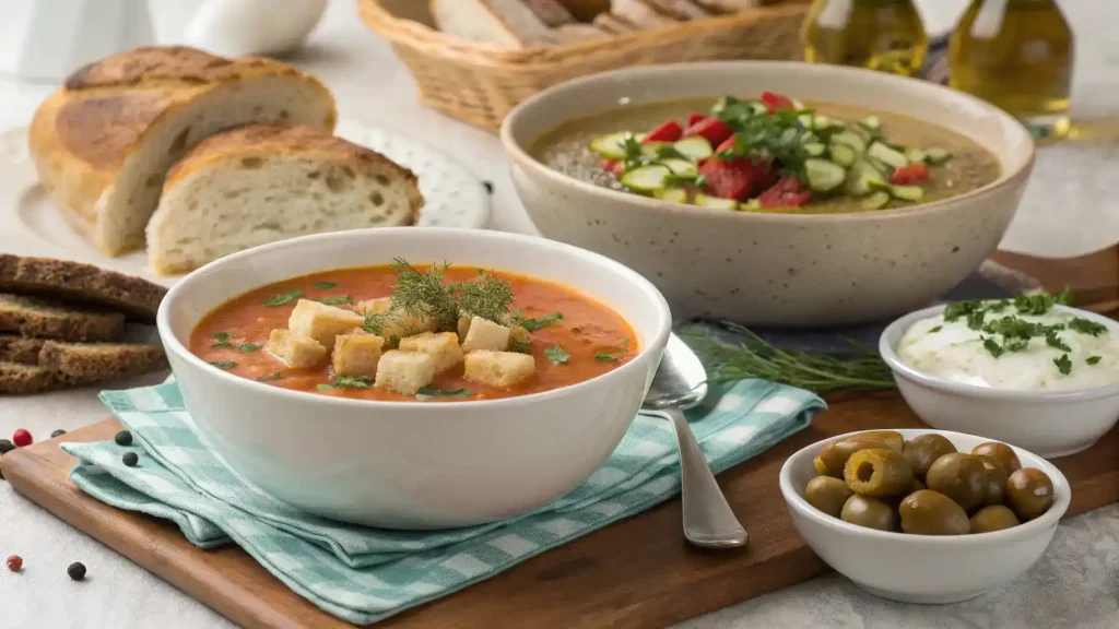A beautifully arranged table showcasing different ways to serve soup and bread.
