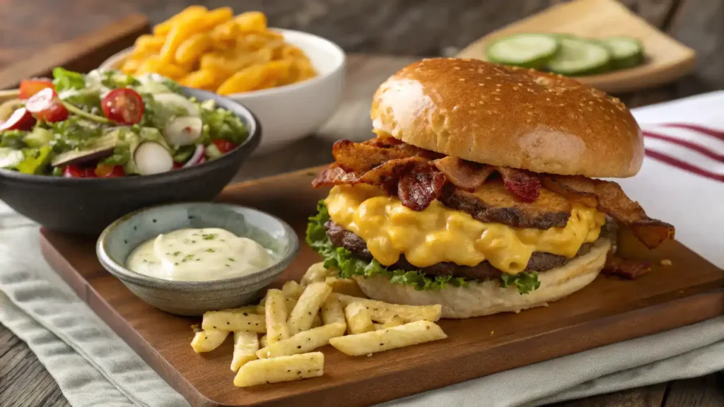 Serving suggestions for Bacon Ranch Mac 'n' Cheese Burger.