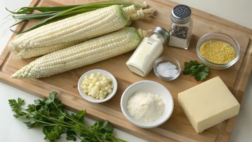 Creamy white corn served with grilled chicken and garnished with cilantro.