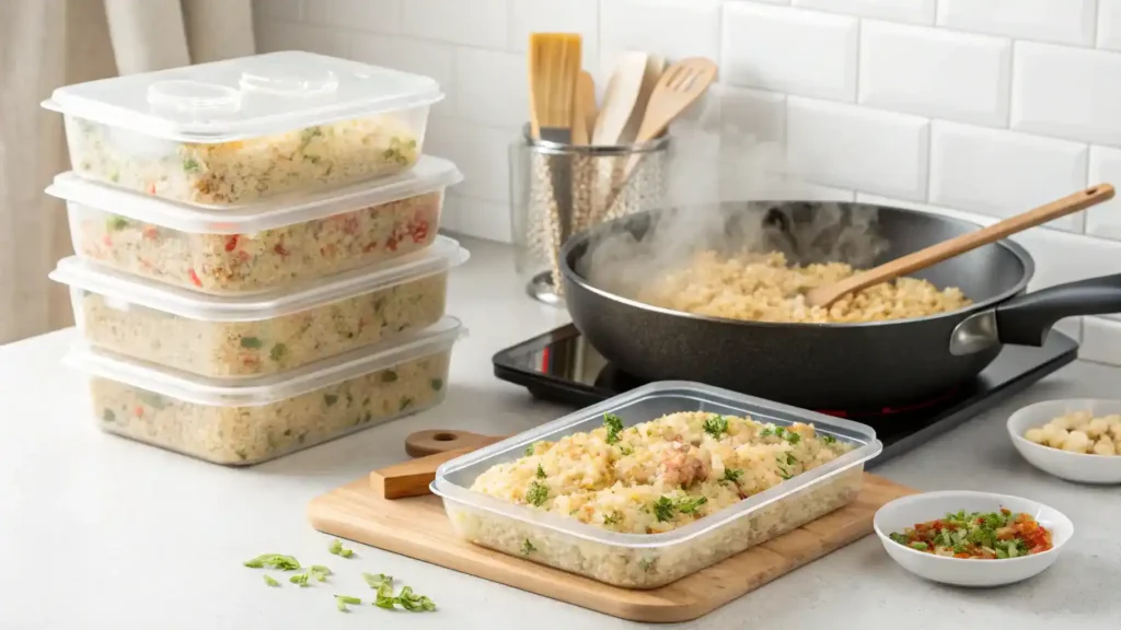 Storage and reheating tips for garlic fried rice.