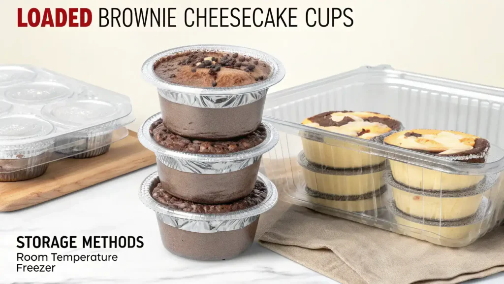 Proper storage methods for Loaded Brownie Cheesecake Cups to keep them fresh.