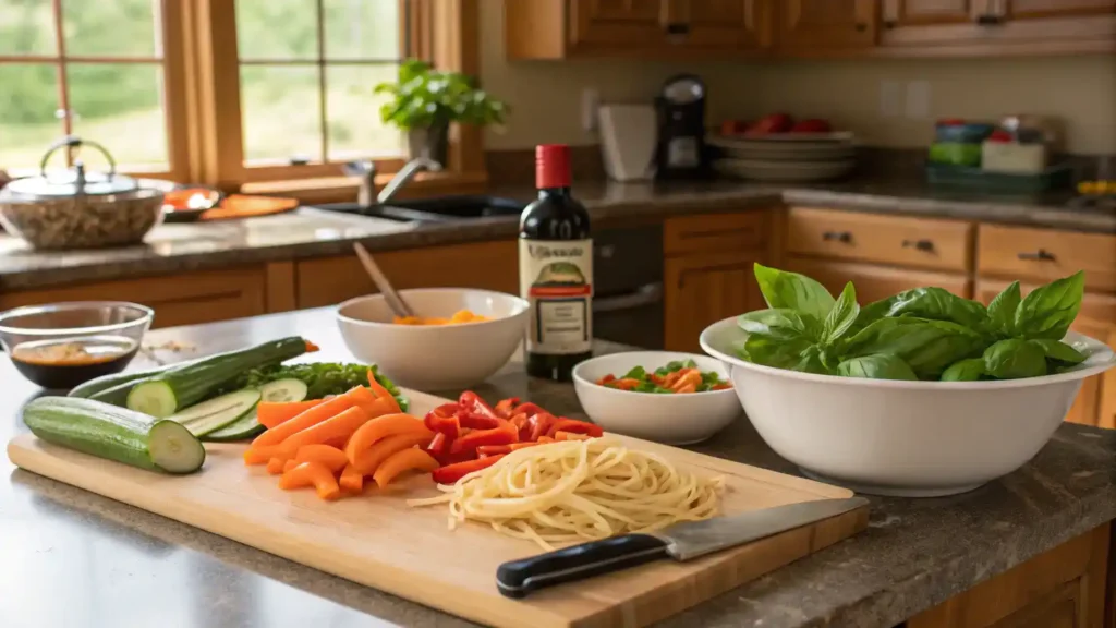 Pro tips for making Italian Drunken Noodles with fresh ingredients.