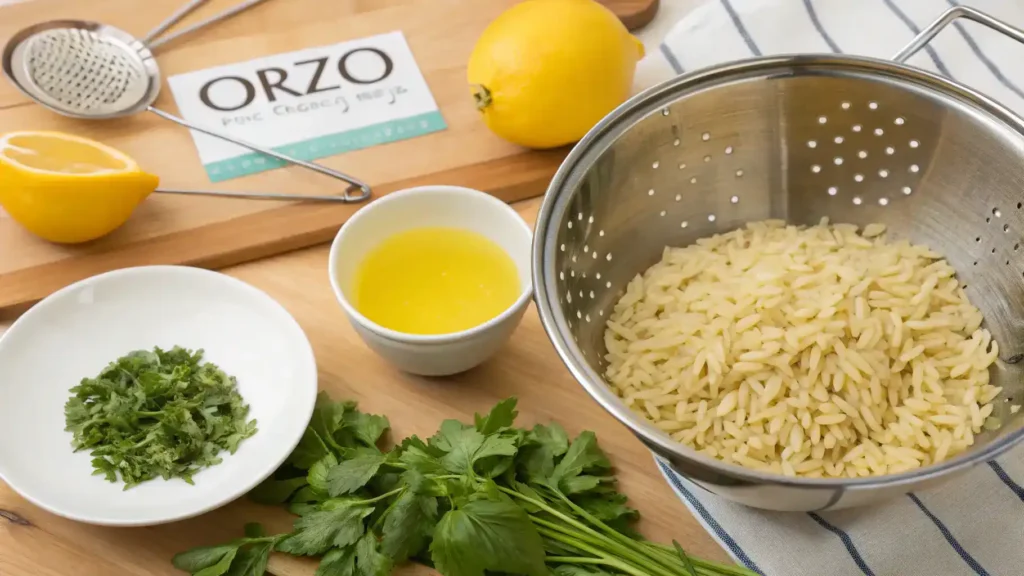 Pro tips for making orzo, including rinsing, adding lemon juice, and fresh herbs.
