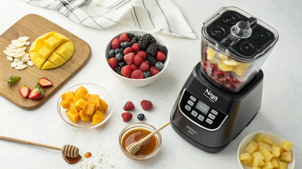 Pro tips for making Ninja Creami recipes, including frozen fruits and sweeteners.