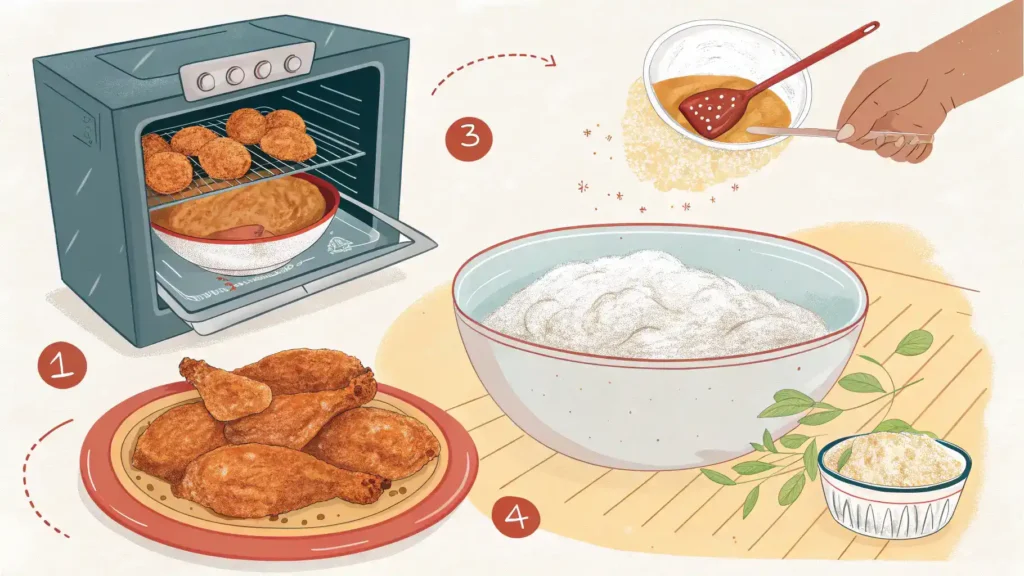 Pro tips for making Homemade KFC Chicken in the Oven.