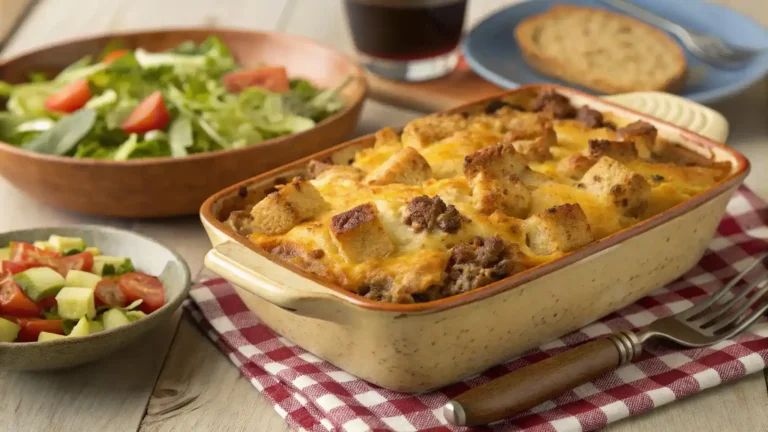 A delicious cowboy casserole served in a rustic dish.