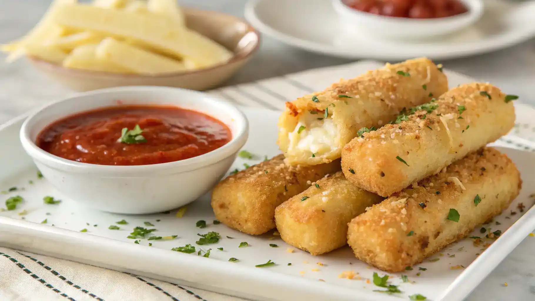 Deliciously crispy cheese sticks served with marinara sauce.