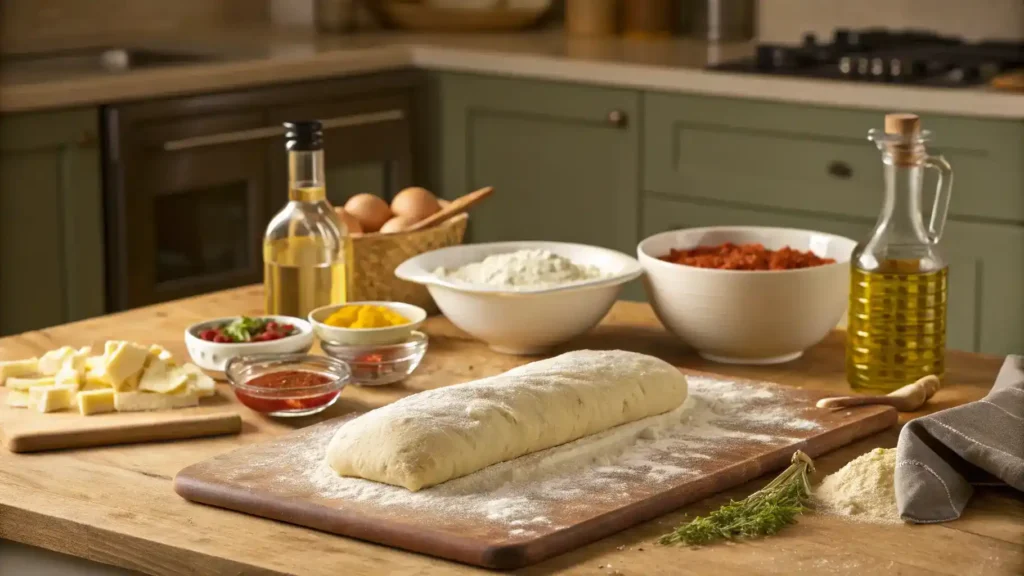 Step-by-step process of making hoagie rolls with ingredients displayed.