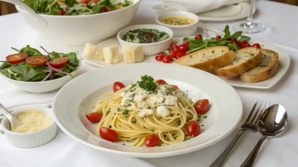 Serving suggestions for Boursin pasta with garnishes and sides.