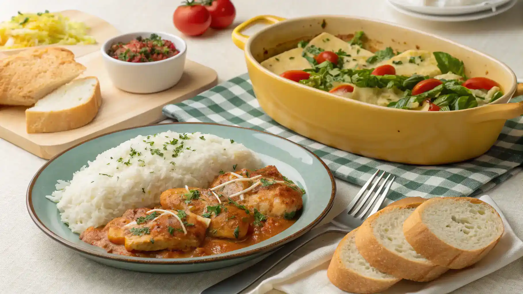 Different ways to serve Chicken Cheez on a dining table.