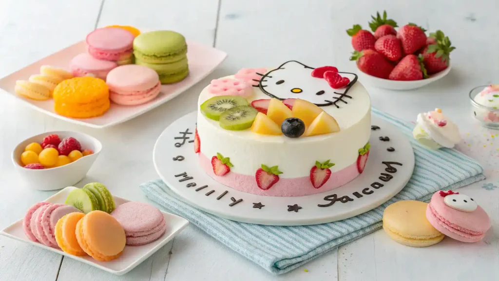 Serving suggestions for Hello Kitty cake with various accompaniments.