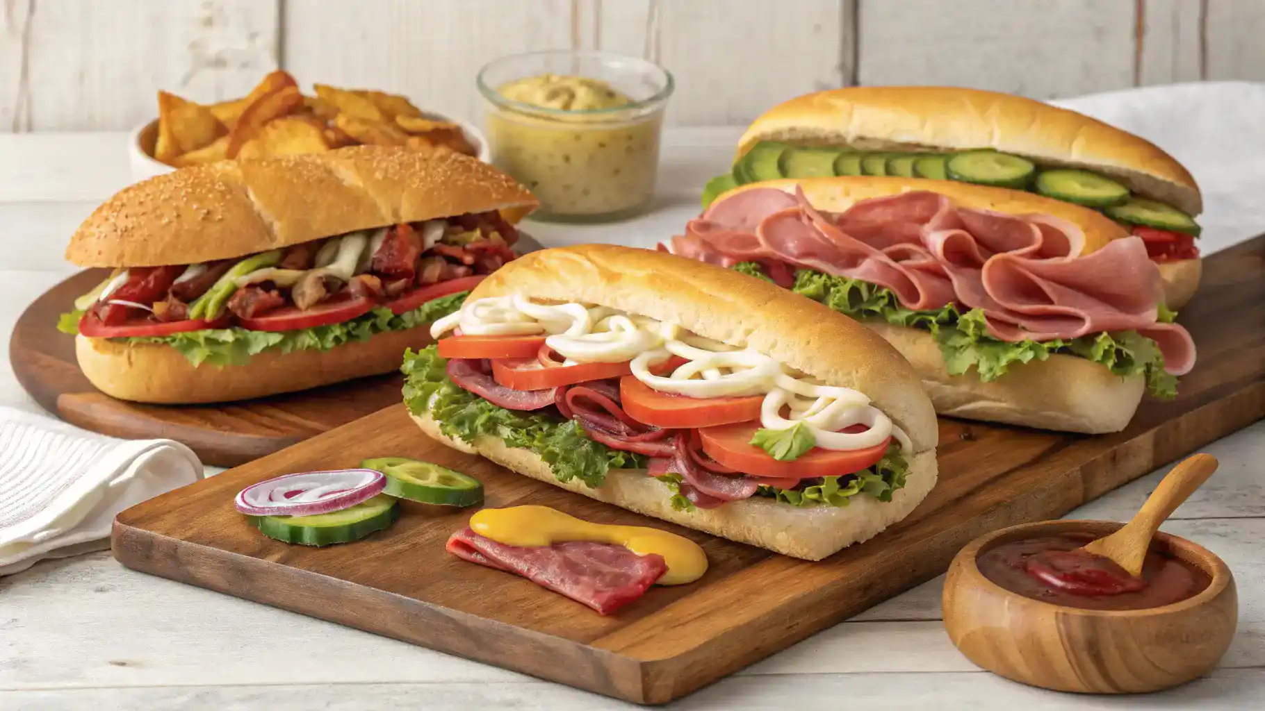 Different ways to serve hoagie rolls with various fillings.