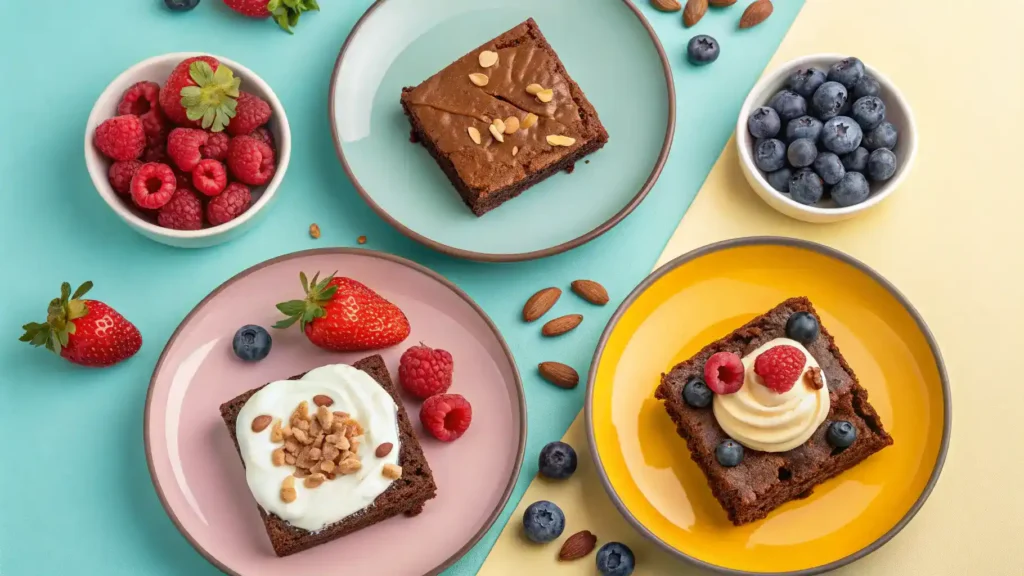 Different serving suggestions for protein brownies.
