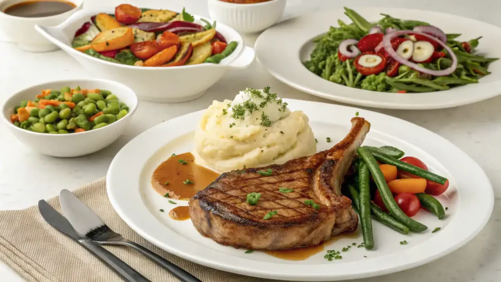 Delicious serving suggestions for veal chop with various sides.