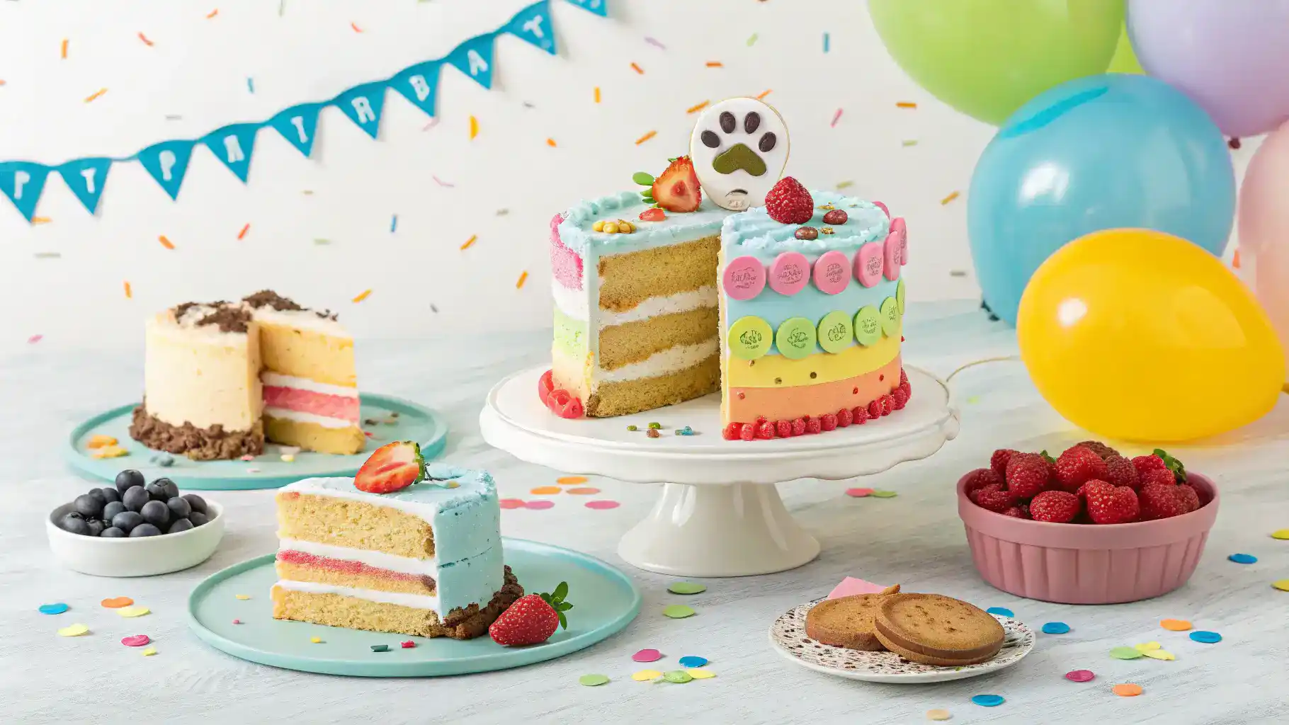 Creative serving suggestions for a dog birthday cake.