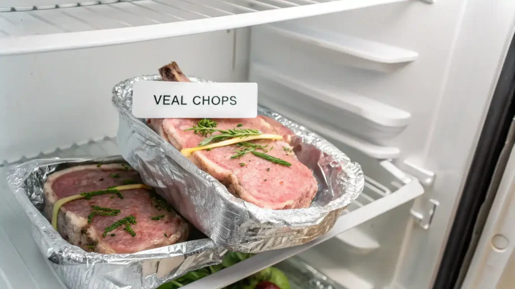 Proper storage methods for leftover veal chops.