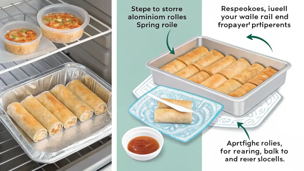 Storage and reheating tips for spring rolls.