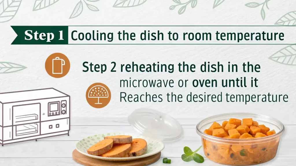 Storage and reheating tips for white sweet potato leftovers, including containers and methods.