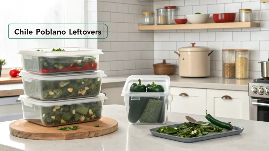 Best practices for storing and reheating Chile Poblano leftovers.
