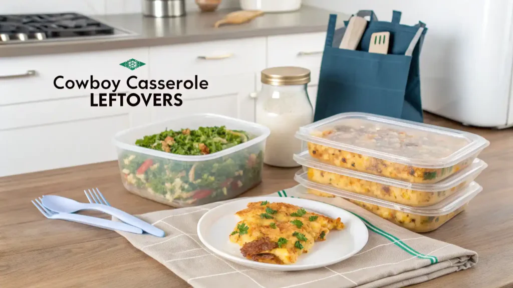 Storing leftovers of cowboy casserole.