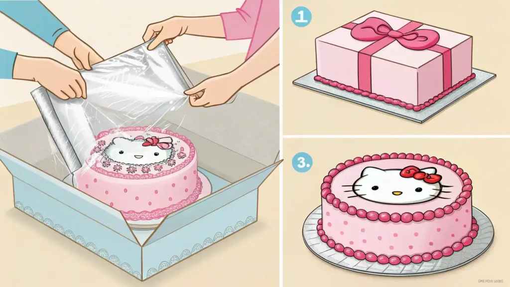 Storage and freezing methods for Hello Kitty cake.