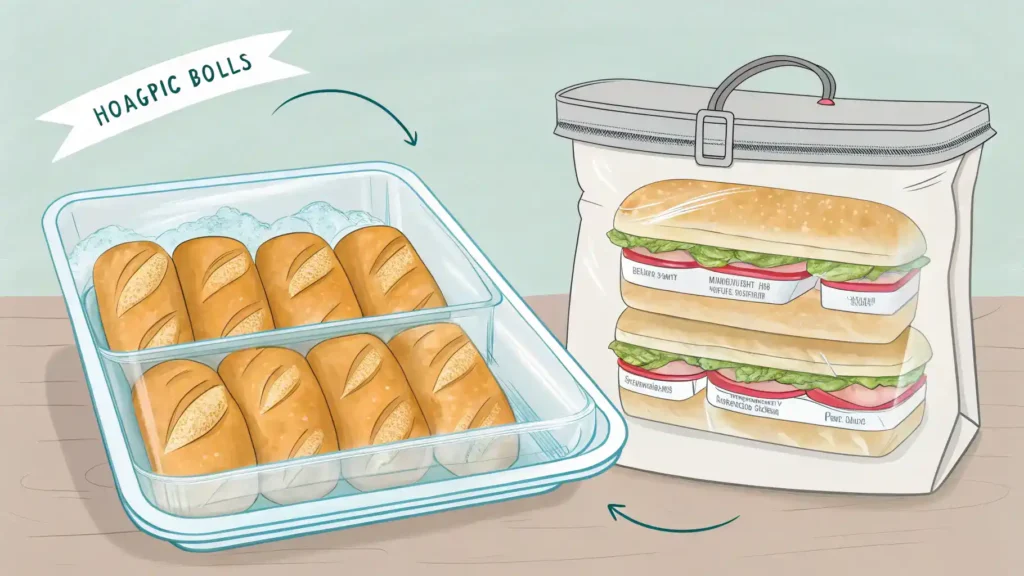 Storage tips for hoagie rolls, including wrapping and freezing.
