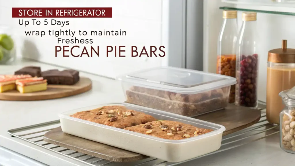 Storage tips for pecan pie bars, including airtight containers and freezing methods.