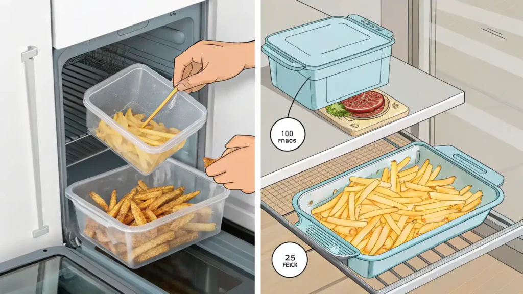 How to store and reheat leftover shoestring fries.