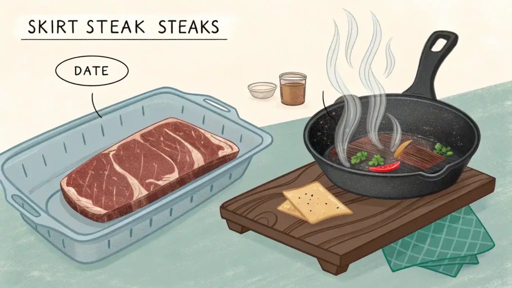 Storage and reheating tips for skirt steak steaks.