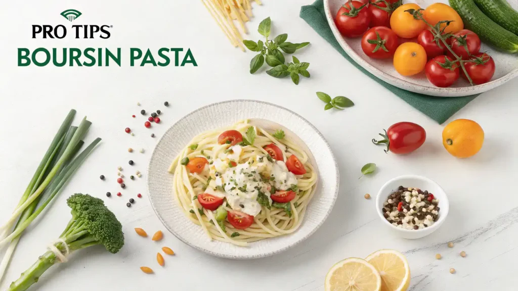 Pro tips for making Boursin pasta displayed visually.