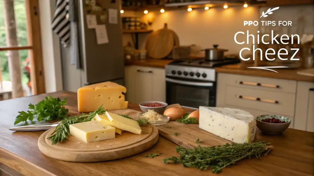 Pro tips for making Chicken Cheez displayed in a kitchen.