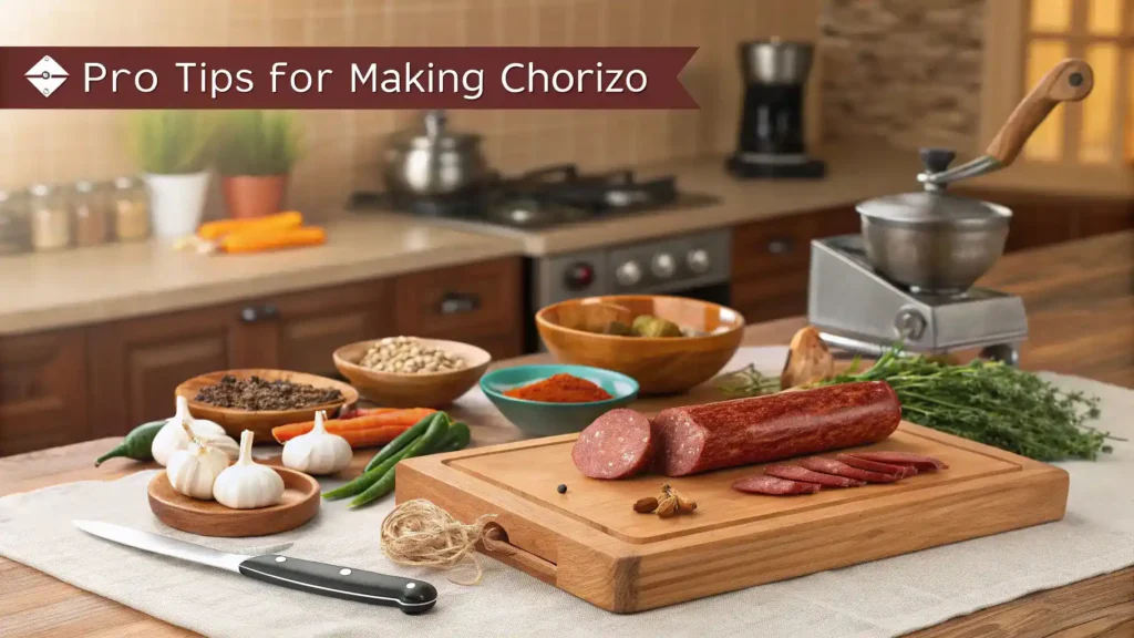Pro tips for making choru, displayed with fresh ingredients and cooking tools.