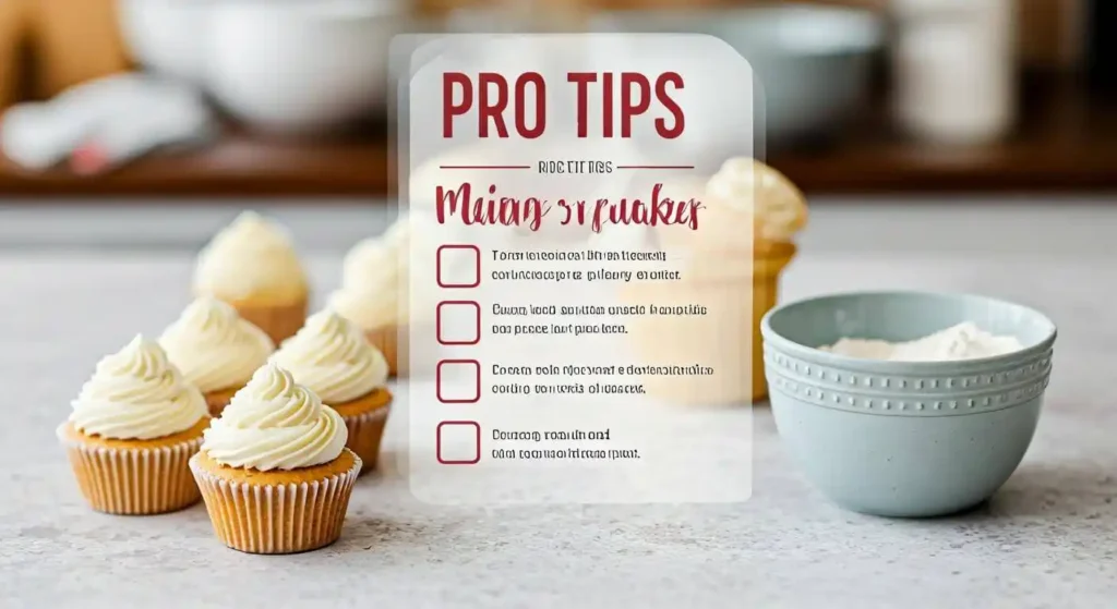 Pro tips for making perfect mini cupcakes displayed visually.