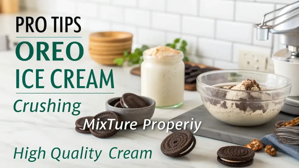 Pro tips for making Oreo ice cream displayed in a kitchen.
