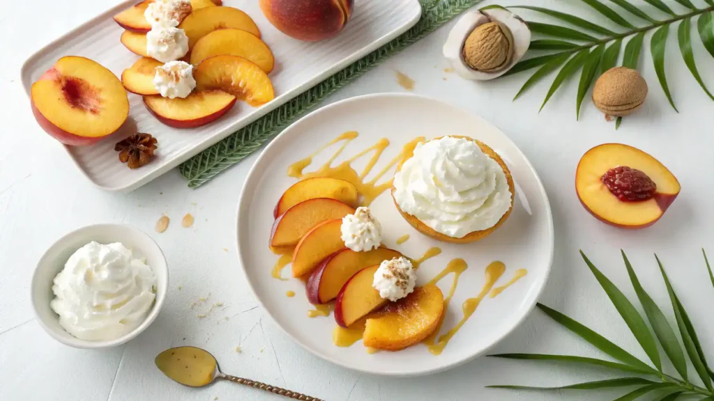 Pro tips for making peaches and cream dessert, featuring ripe peaches and whipped cream.