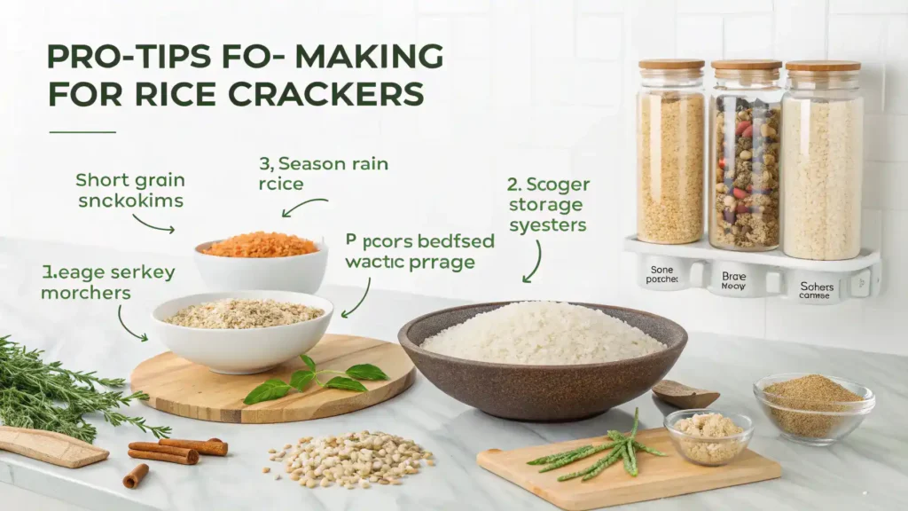 Pro tips for making rice crackers displayed in a kitchen.