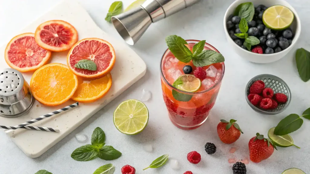 Pro tips for making a Campari mocktail, including fresh ingredients and garnishes.