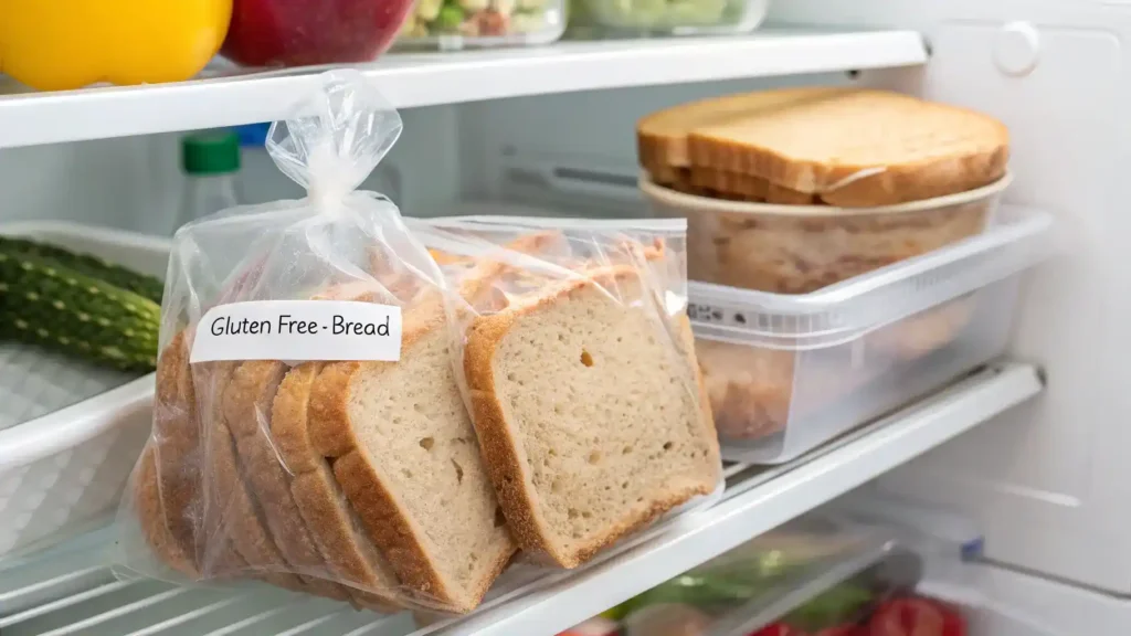 Storing gluten free bread slices in the freezer.