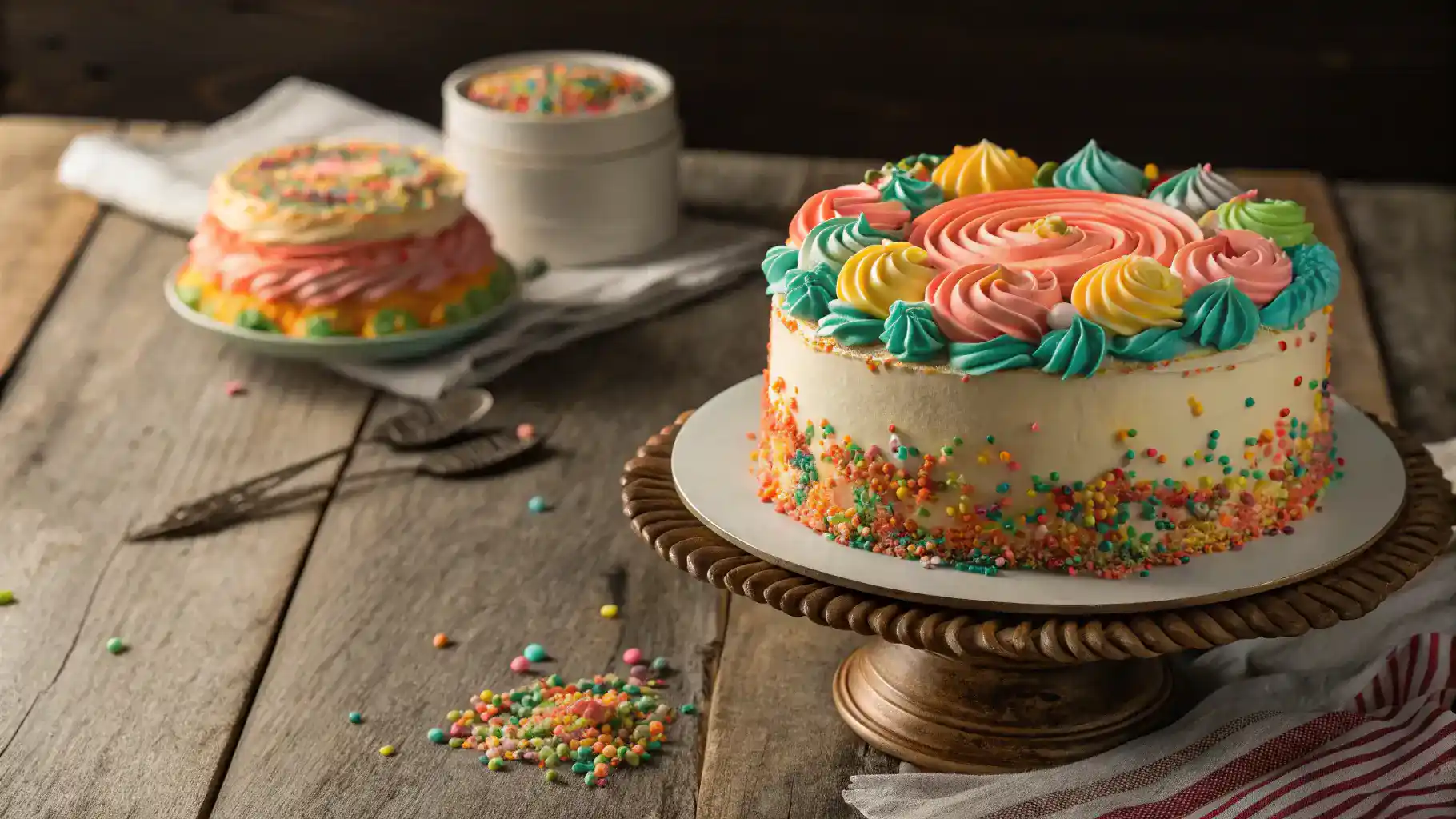 A beautifully decorated cake inspired by Publix Bakery, featuring colorful frosting and sprinkles.