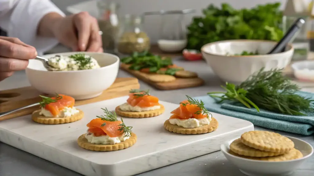 A step-by-step guide to making canapes, showcasing ingredients and preparation methods.