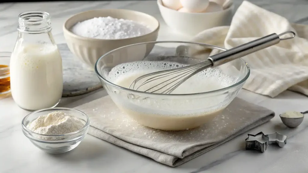 A step-by-step process of making cold foam with ingredients and tools.