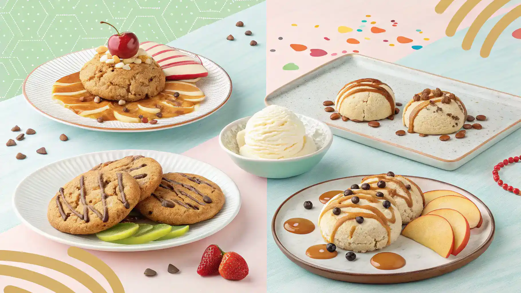 Serving suggestions for candy apple cookies displayed creatively.