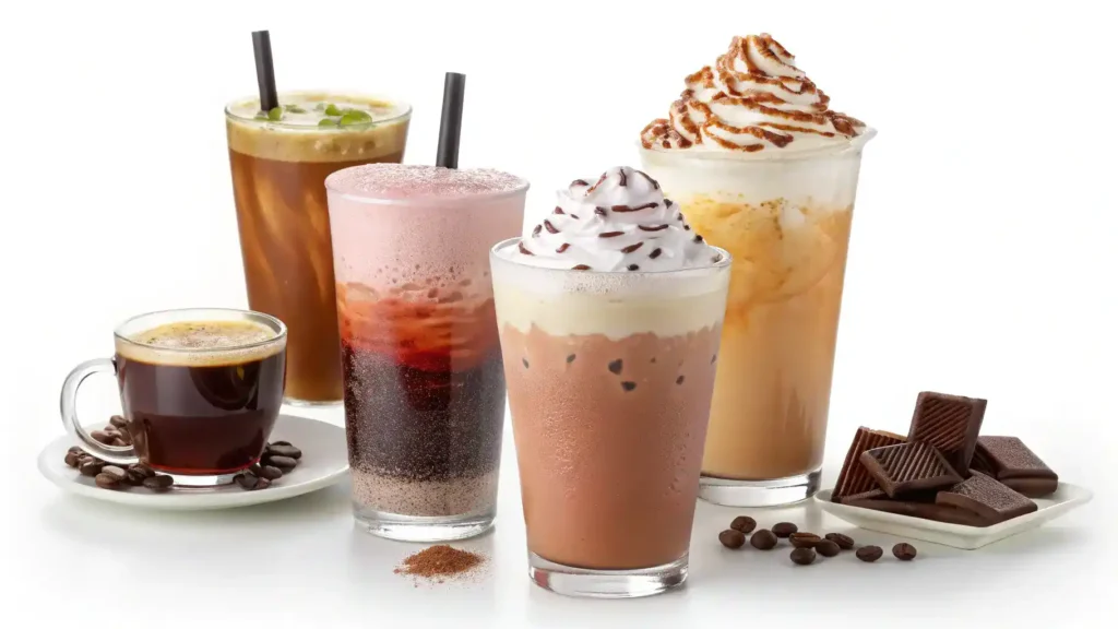 Different drinks topped with cold foam, showcasing versatility.