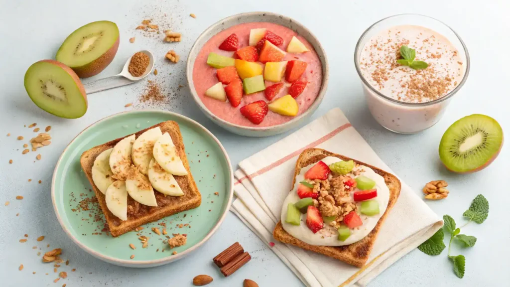 Different ways to serve guayaba, including on toast, in smoothies, and as a dessert.