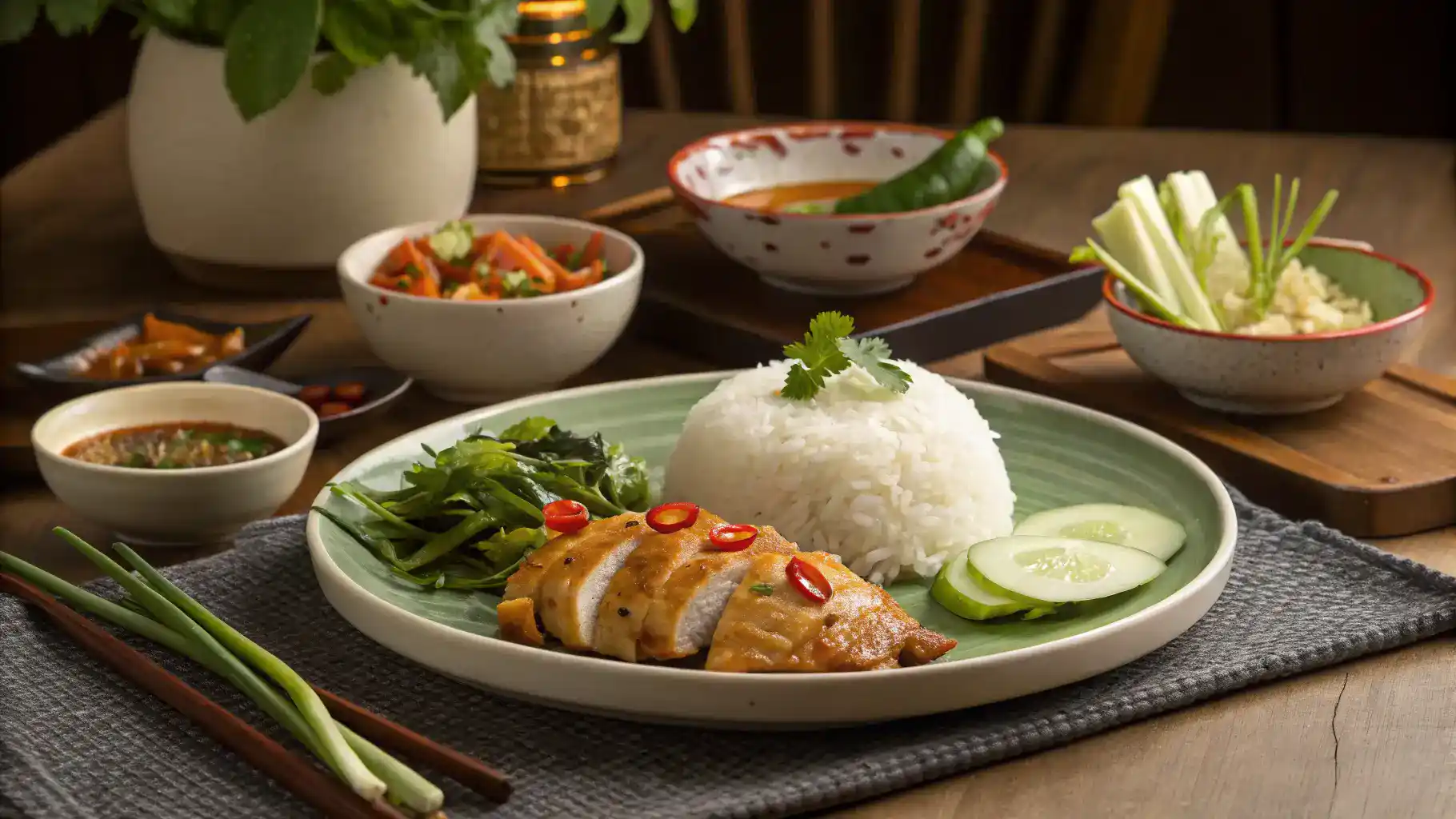 Serving suggestions for Poulet Thailand on a dining table.